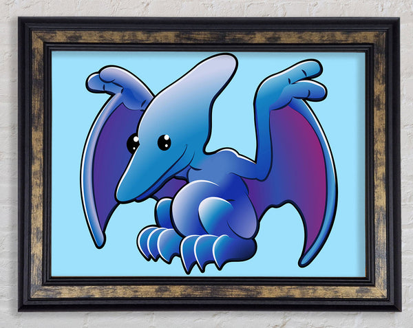 Pterodactyl Dinosaur Baby Blue Framed Print