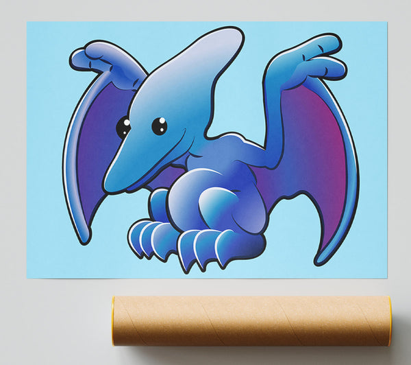 Pterodactyl Dinosaur Baby Blue Poster
