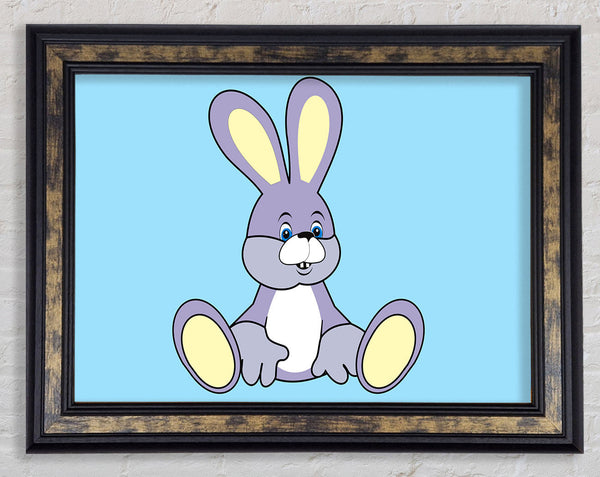 Rabbit Sitting Down Baby Blue Framed Print