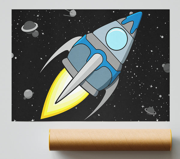 Rocket Ship White Giclee Print