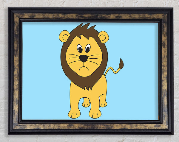 Sad Lion Baby Blue Framed Print