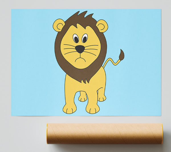Sad Lion Baby Blue Poster