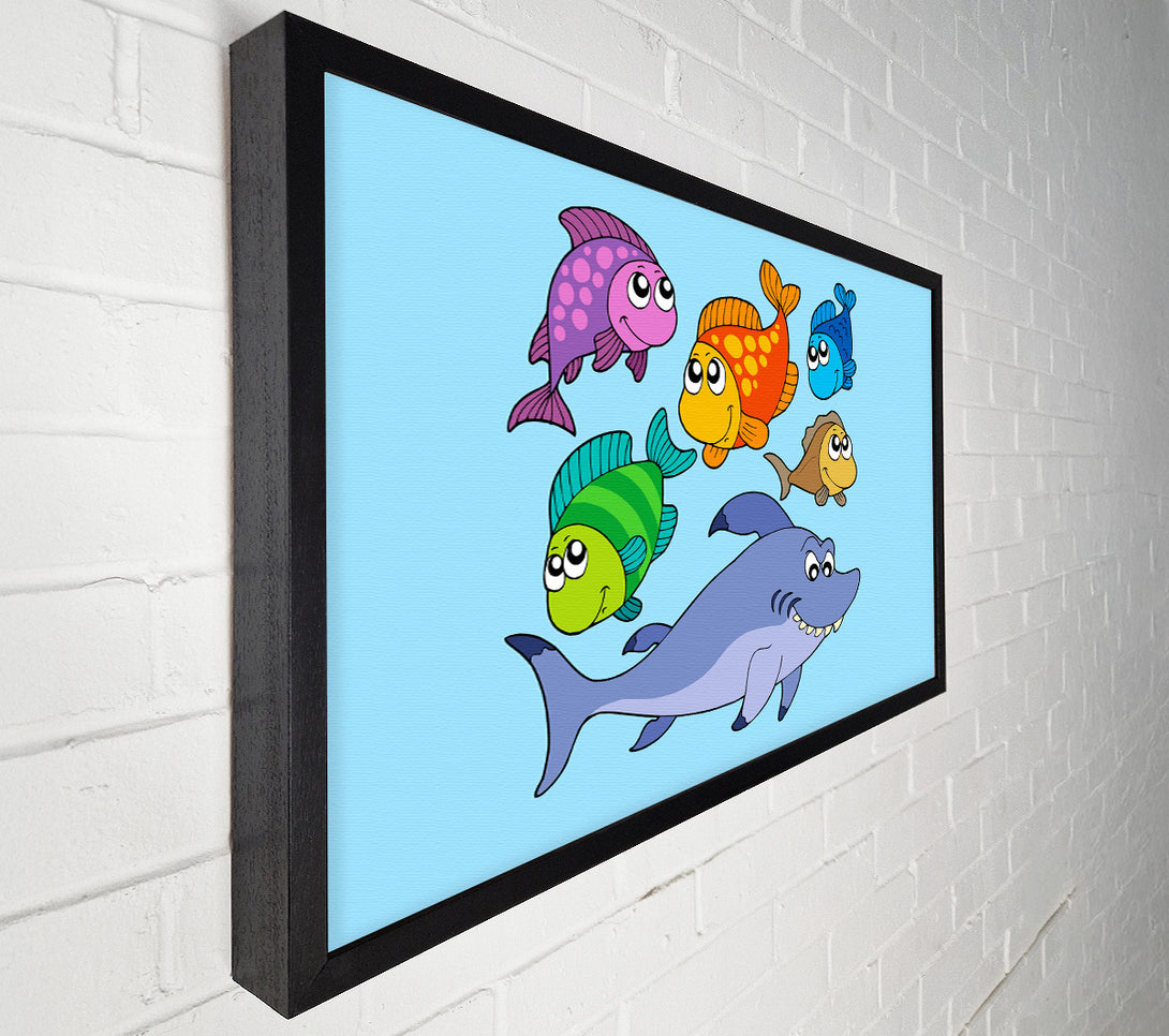  A Canvas Print of Shark And Fish Baby Blue Canvas Print