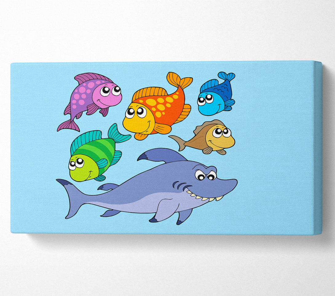  A Canvas Print of Shark And Fish Baby Blue Canvas Print