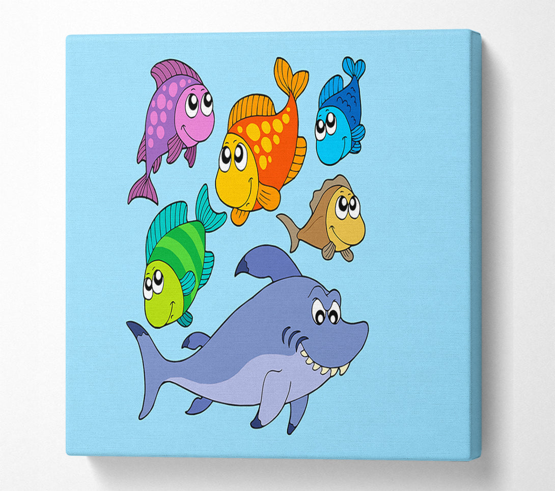  A Canvas Print of Shark And Fish Baby Blue Canvas Print