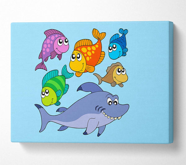 A Canvas Print of Shark And Fish Baby Blue Canvas Print