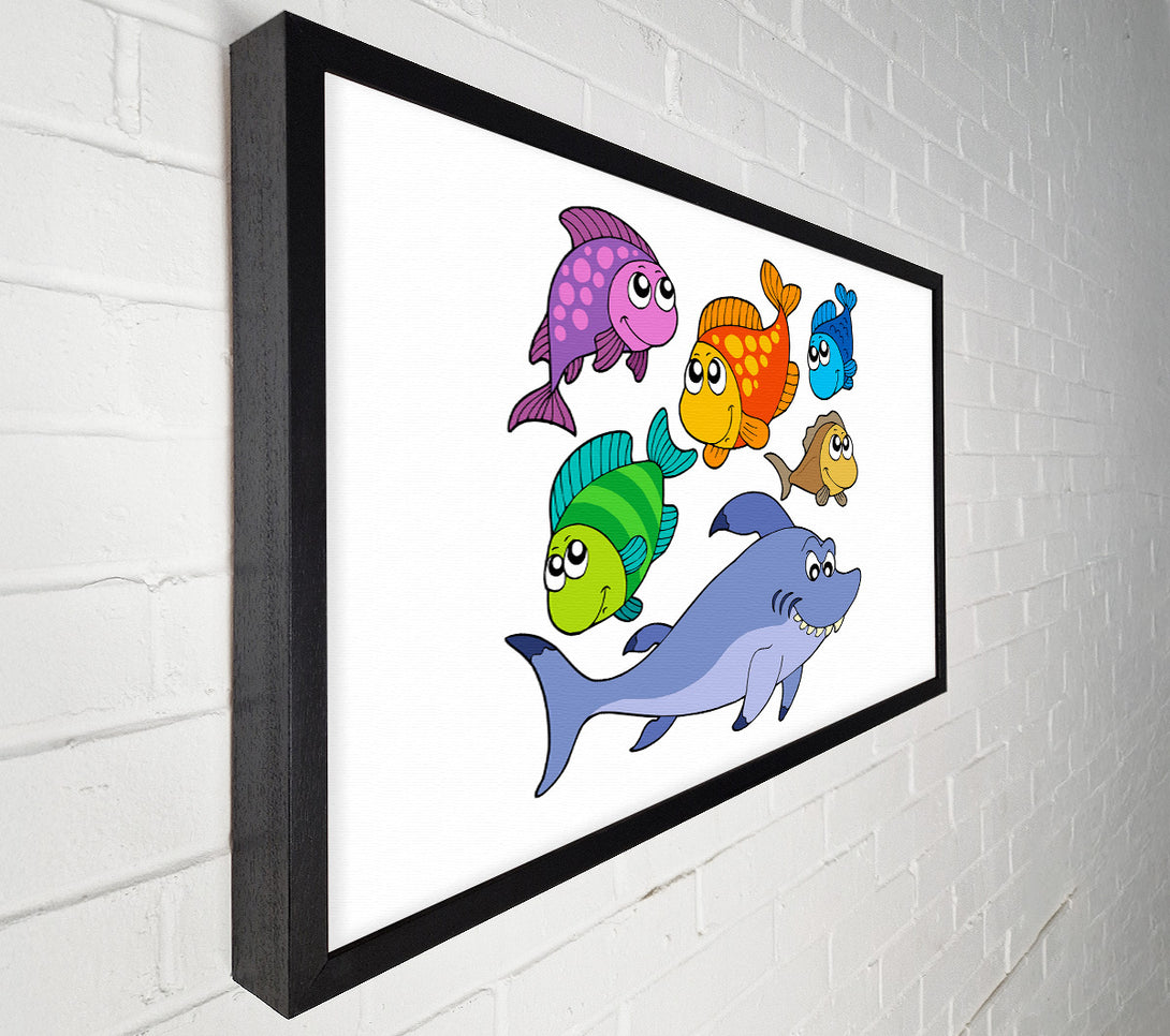  A Canvas Print of Shark And Fish White Canvas Art
