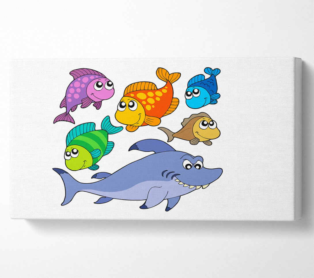  A Canvas Print of Shark And Fish White Canvas Art