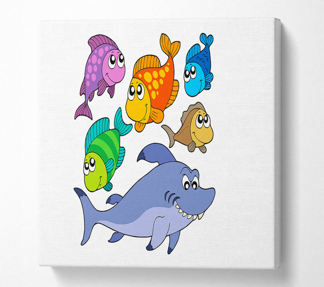  A Canvas Print of Shark And Fish White Canvas Art