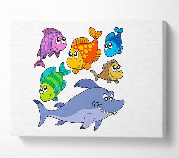  A Canvas Print of Shark And Fish White Canvas Art