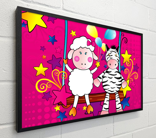 Sheep And Zebra On Swing Celebration White