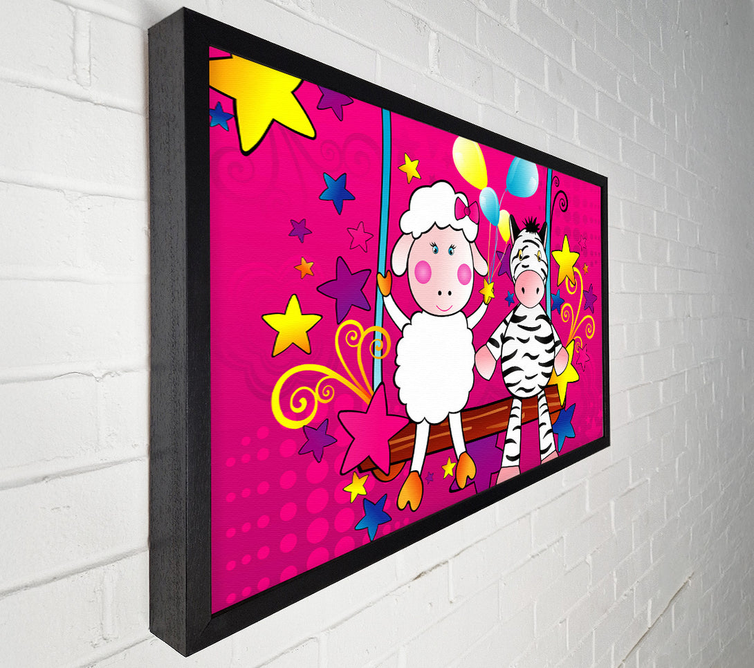  A Canvas Print of Sheep And Zebra On Swing Celebration White Canvas Print