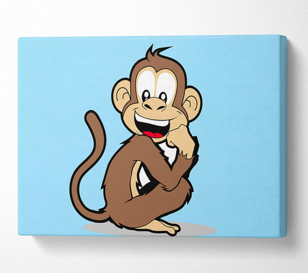  A Canvas Print of Sitting Monkey Smiling Baby Blue Canvas Wall Art