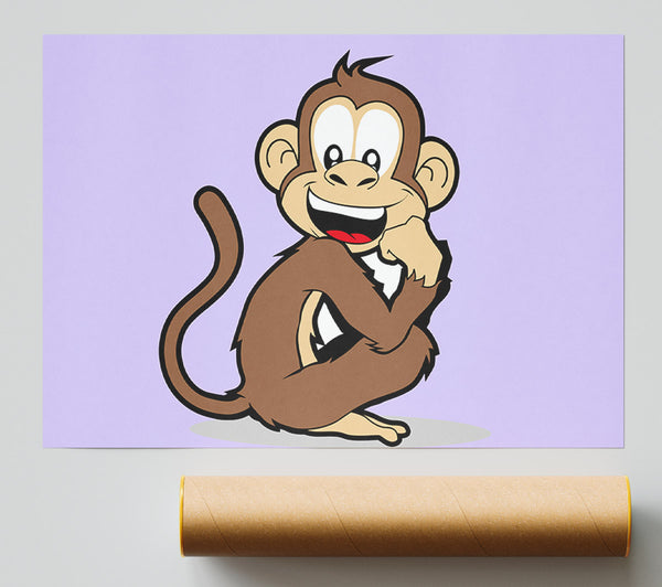 Sitting Monkey Smiling Lilac Poster