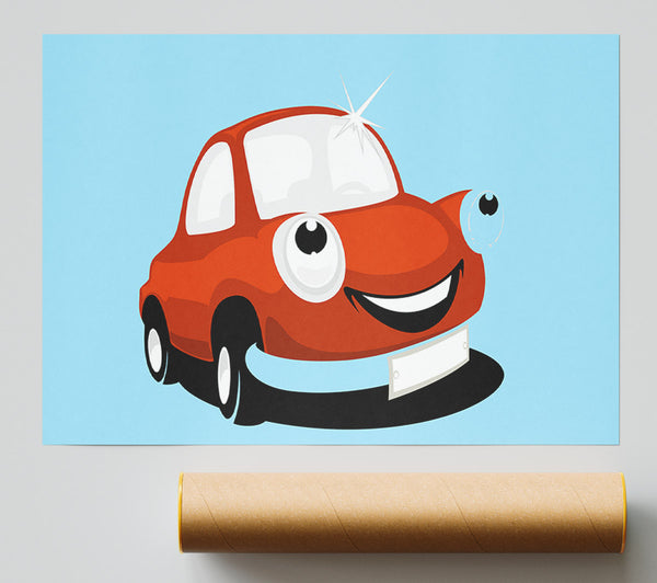 Smiling Clean Car Baby Blue Poster