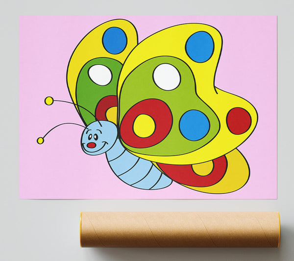 Smiling Flying Caterpilla Pink Print