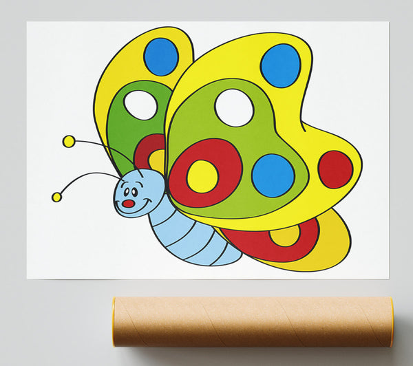 Smiling Flying Caterpilla White Poster