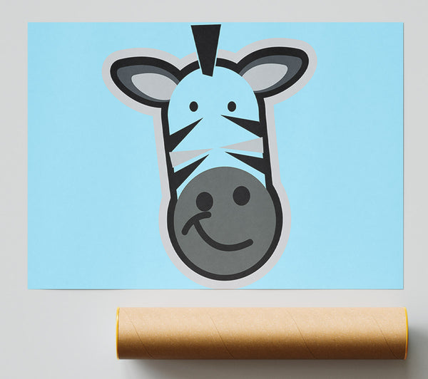 Smiling Zebra Face Baby Blue Poster