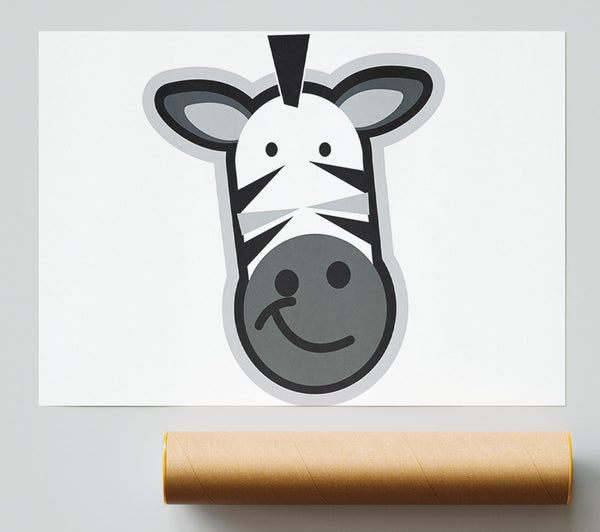 Smiling Zebra Face White Giclee Print