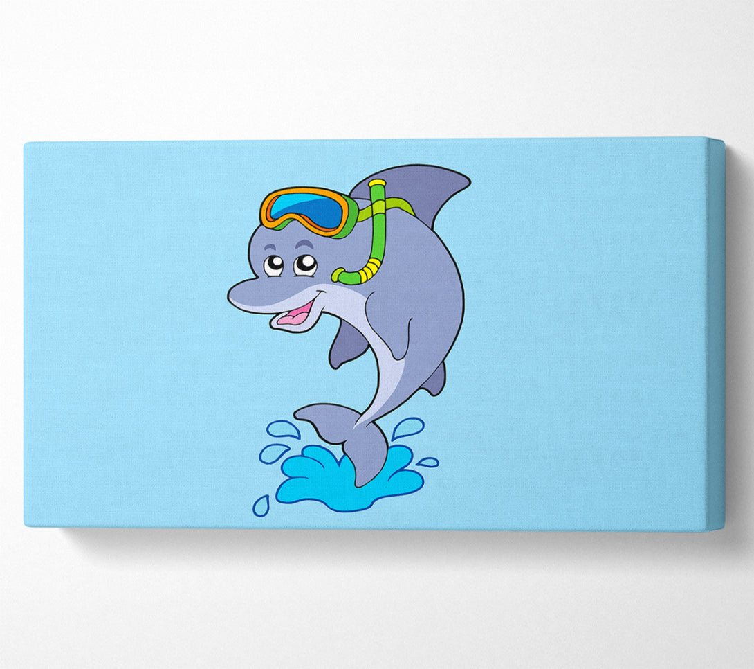  A Canvas Print of Snorkeling Dolphin Baby Blue Canvas Wall Art
