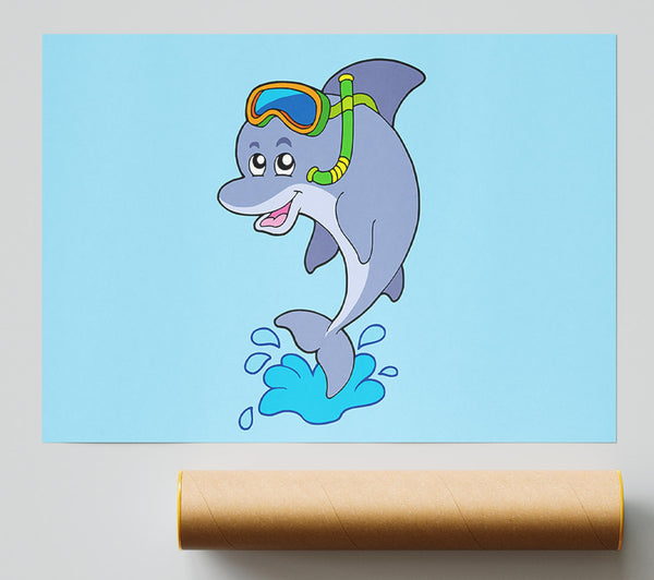 Snorkeling Dolphin Baby Blue Poster