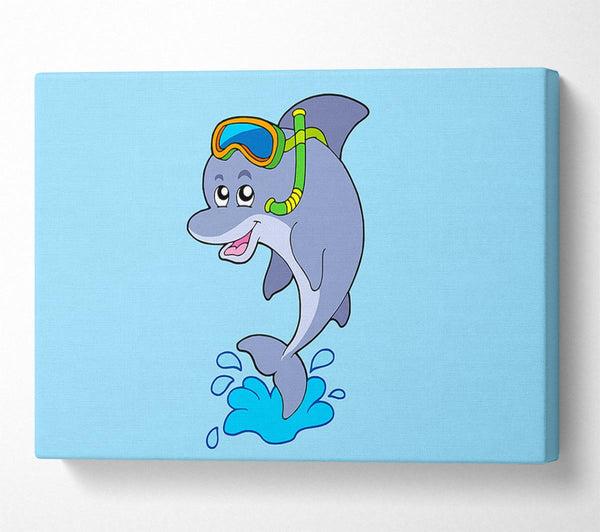  A Canvas Print of Snorkeling Dolphin Baby Blue Canvas Wall Art
