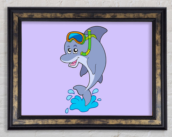 Snorkeling Dolphin Lilac Framed Print