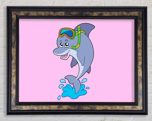 Snorkeling Dolphin Pink Framed Print