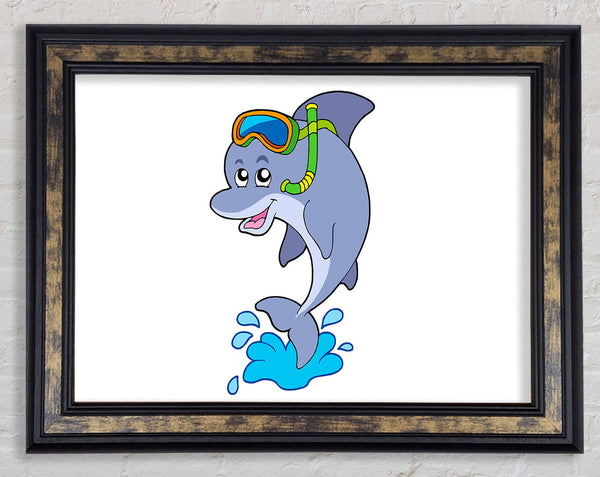 Snorkeling Dolphin White Framed Print