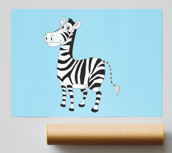 Standing Zebra Baby Blue Print