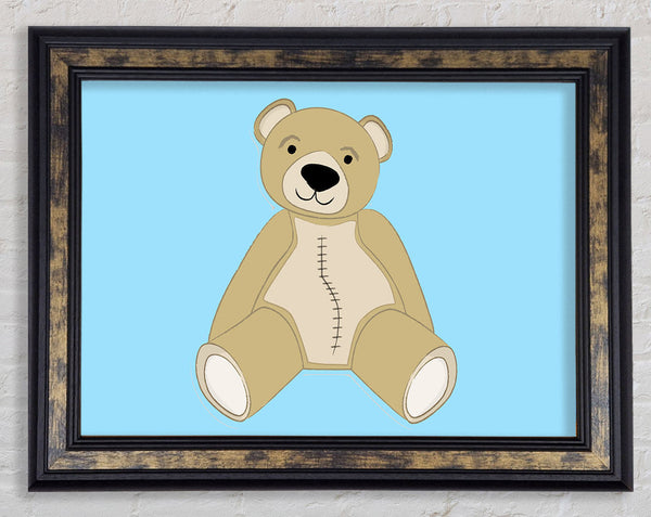 Stitched Up Teddy Baby Blue Framed Print