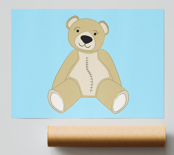 Stitched Up Teddy Baby Blue Giclee Print