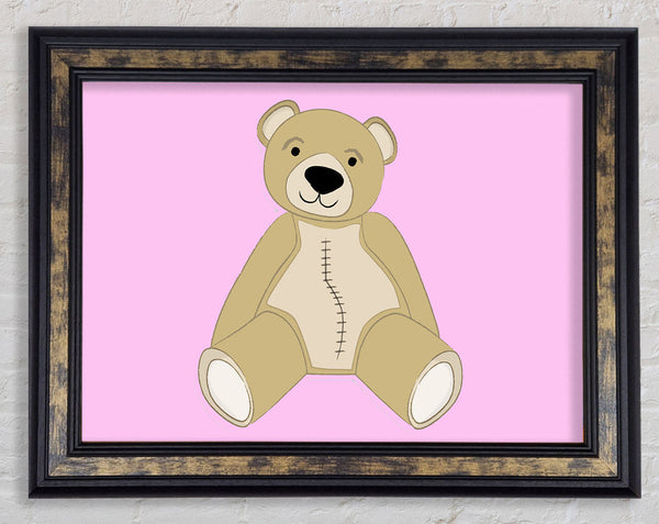 Stitched Up Teddy Pink Framed Print