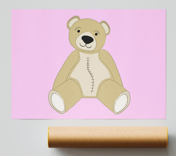 Stitched Up Teddy Pink Poster