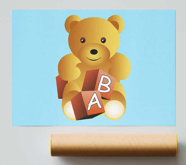 Teddy Bear Alphabet Blocks Baby Blue Poster
