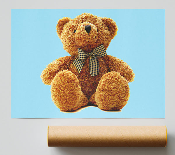 Teddy Bear Bow Baby Blue Poster