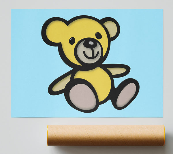 Teddy Bear Cartoon Baby Blue Print