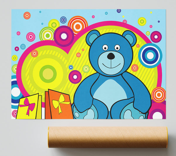 Teddy Bear Circles Baby Blue Print