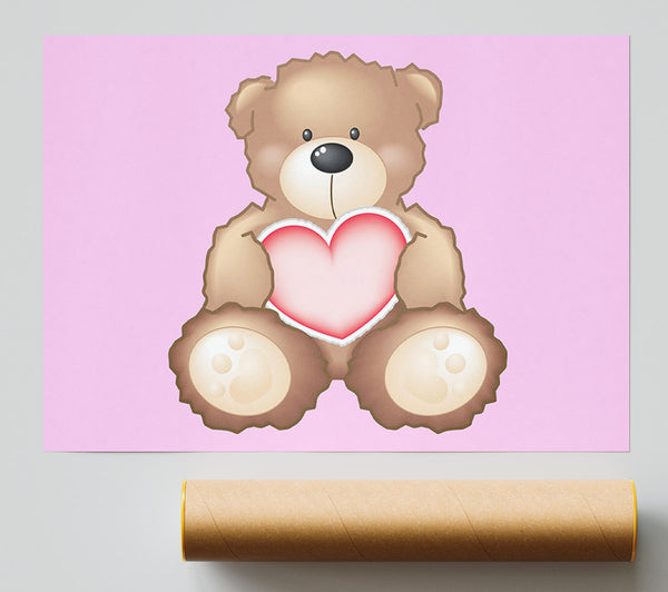 Teddy Bear Love Heart Pink Giclee Print