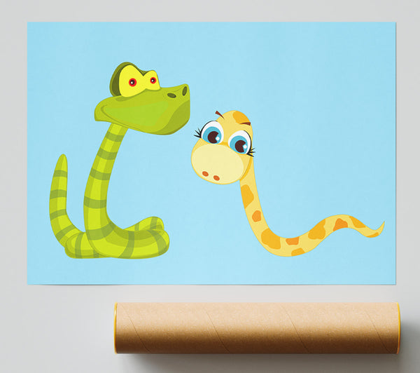Two Snakes Baby Blue Giclee Print