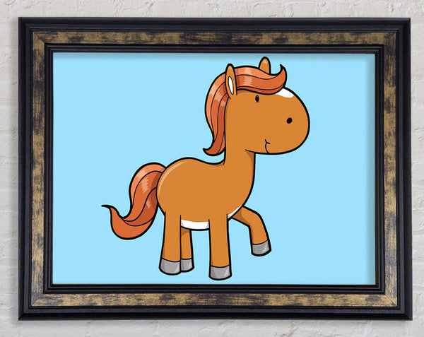Walking Pony Horse Baby Blue Framed Print