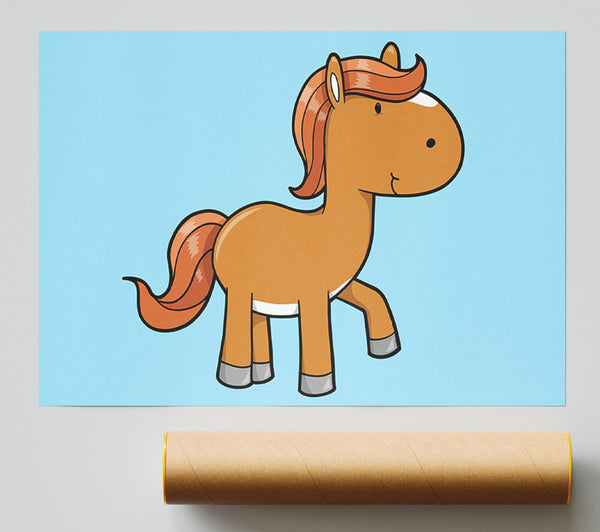 Walking Pony Horse Baby Blue Print