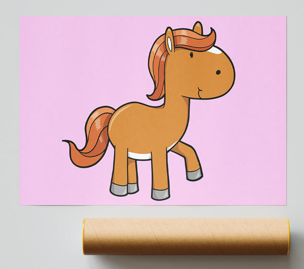 Walking Pony Horse Pink Poster
