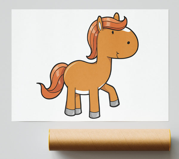 Walking Pony Horse White Giclee Print