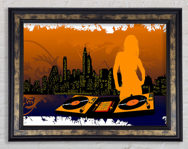 Dj City Babe Orange Framed Print