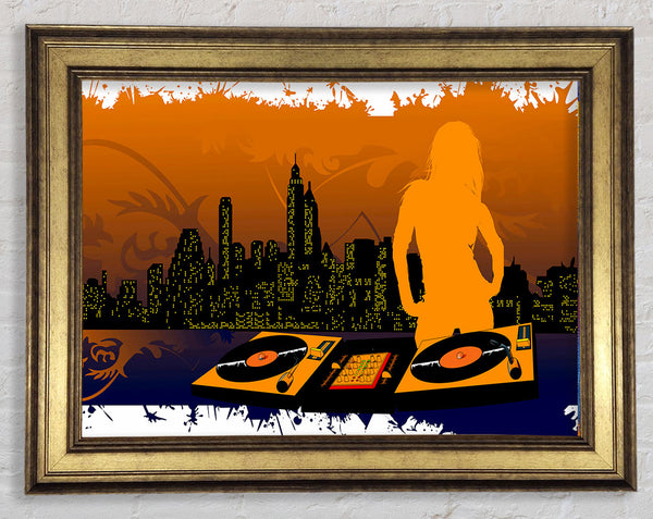 Dj City Babe Orange Framed Print