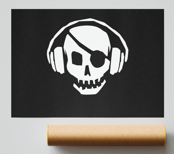Skeleton Pirate Headphones Poster
