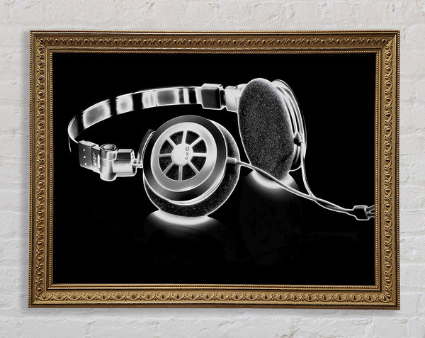 Headphones B n W Framed Print
