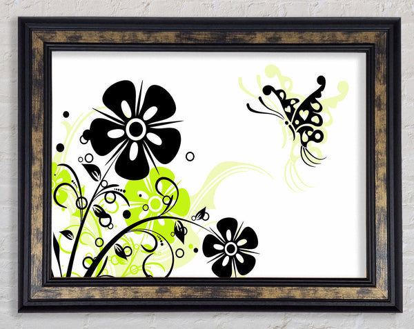 Black Flower Butterfly Framed Print