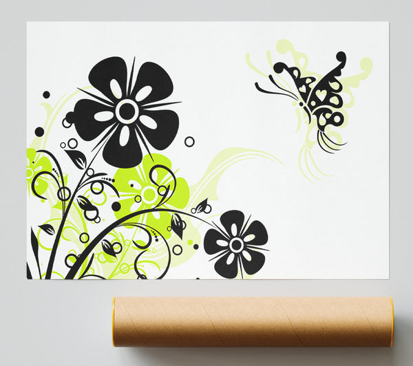 Black Flower Butterfly Poster